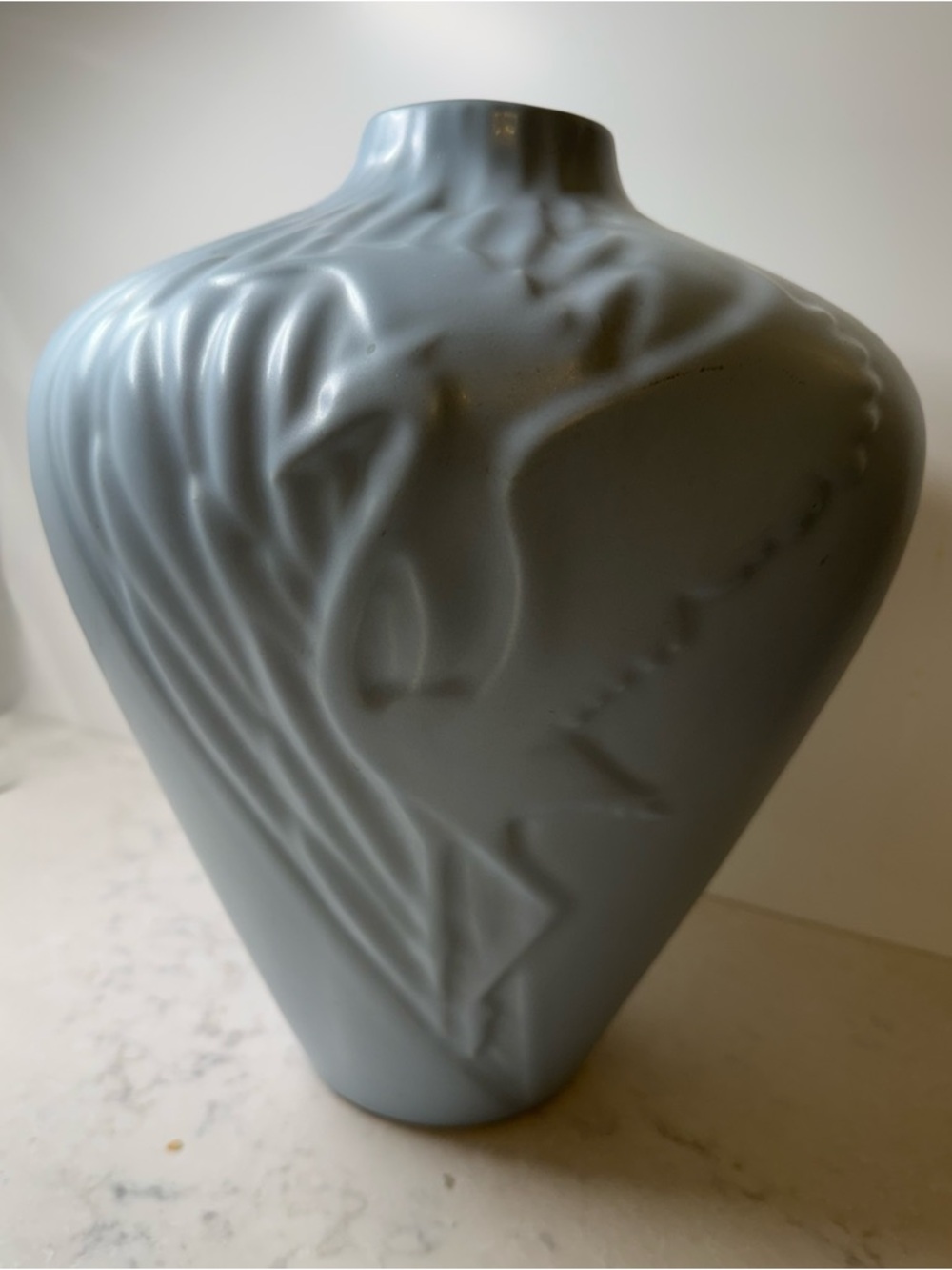 Vintage Haegar Matte Light Blue Sculpted Ceramic Vase